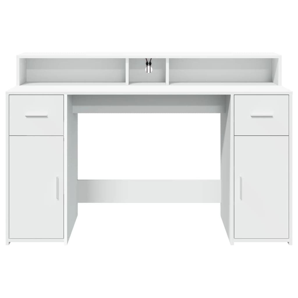 Desk with LED Lights White 140x55x91 cm Engineered Wood