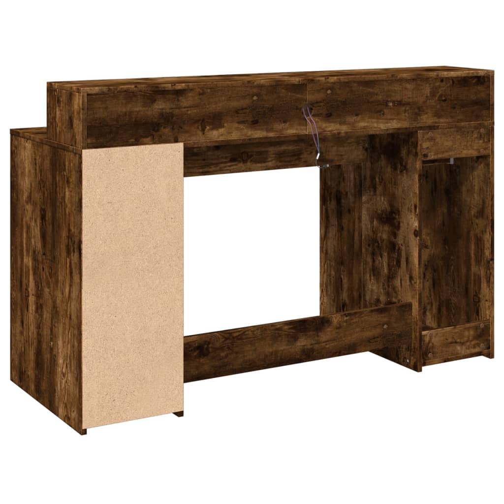 Desk with LED Lights Smoked Oak 140x55x91 cm Engineered Wood