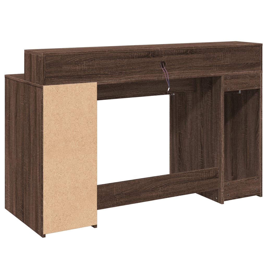 Desk with LED Lights Brown Oak 140x55x91 cm Engineered Wood