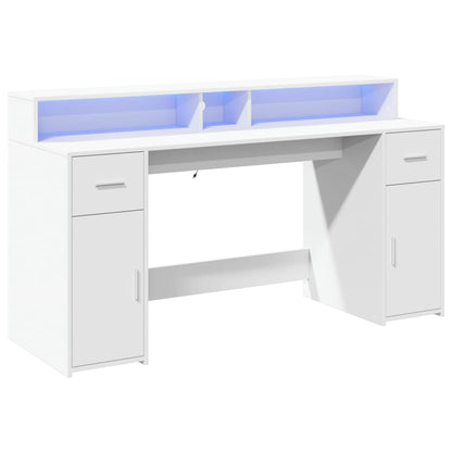 Desk with LED Lights White 160x55x91 cm Engineered Wood