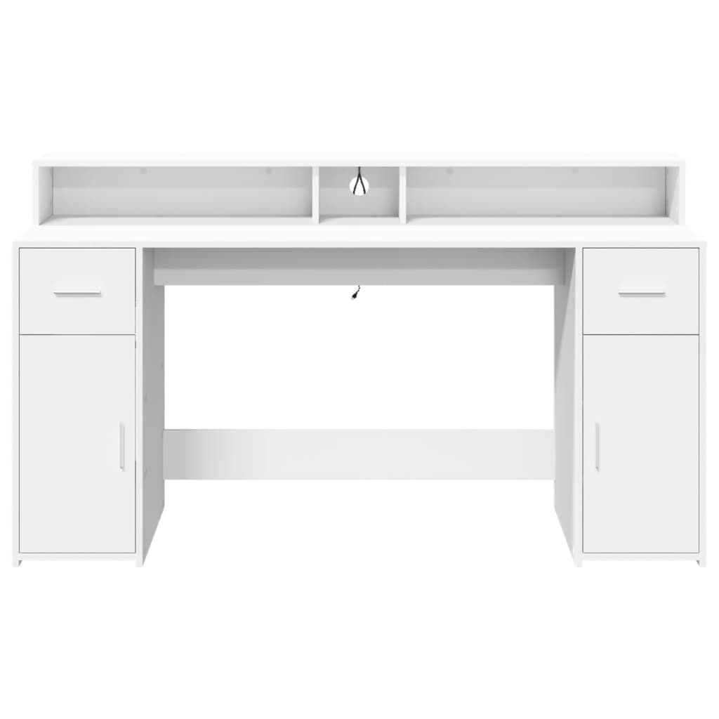 Desk with LED Lights White 160x55x91 cm Engineered Wood