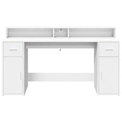 Desk with LED Lights White 160x55x91 cm Engineered Wood