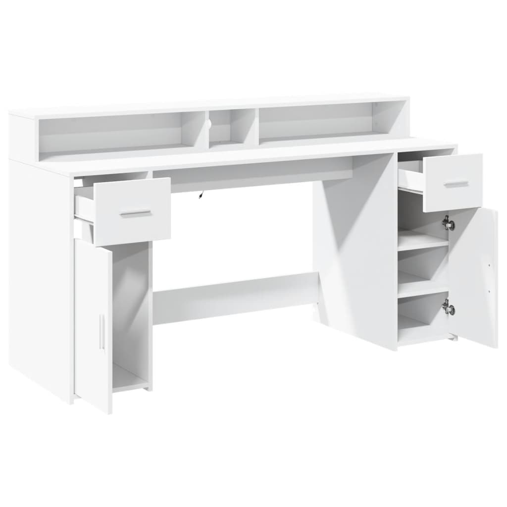 Desk with LED Lights White 160x55x91 cm Engineered Wood