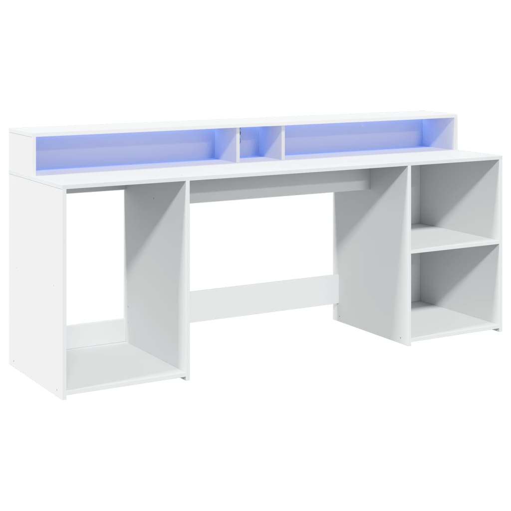 Desk with LED Lights White 200x55x91 cm Engineered Wood