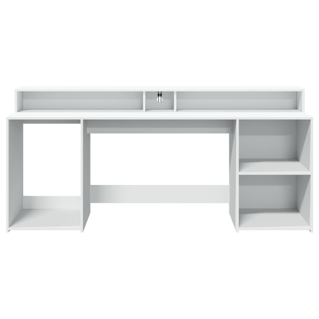 Desk with LED Lights White 200x55x91 cm Engineered Wood