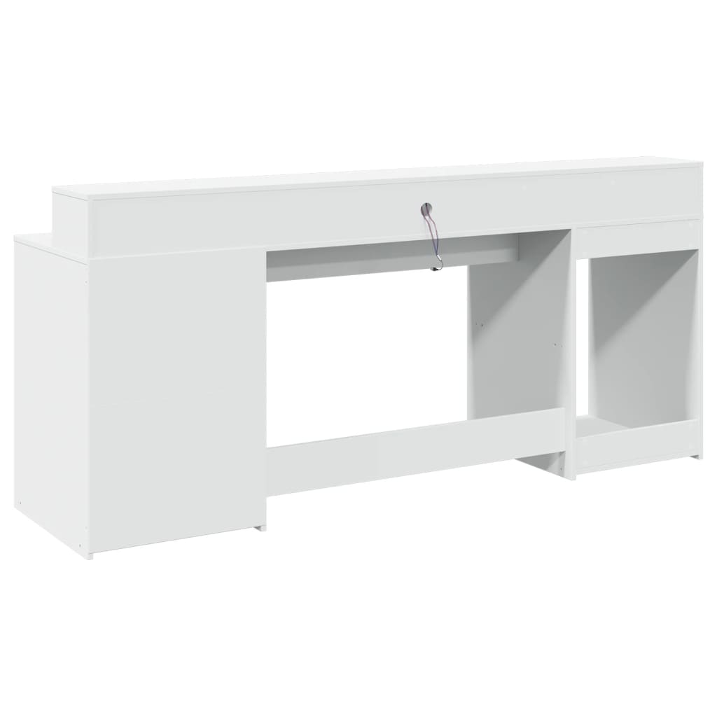 Desk with LED Lights White 200x55x91 cm Engineered Wood