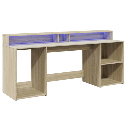 Desk with LED Lights Sonoma Oak 200x55x91 cm Engineered Wood