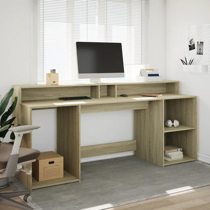 Desk with LED Lights Sonoma Oak 200x55x91 cm Engineered Wood