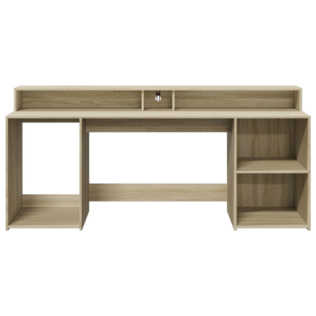 Desk with LED Lights Sonoma Oak 200x55x91 cm Engineered Wood