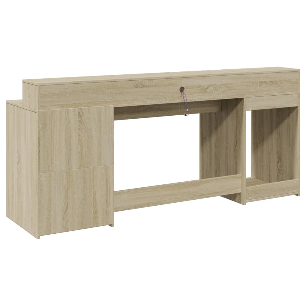 Desk with LED Lights Sonoma Oak 200x55x91 cm Engineered Wood