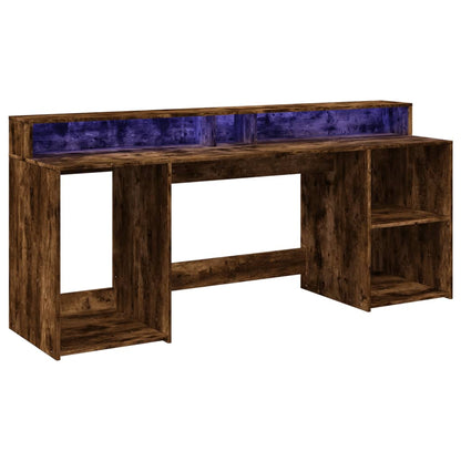 Desk with LED Lights Smoked Oak 200x55x91 cm Engineered Wood