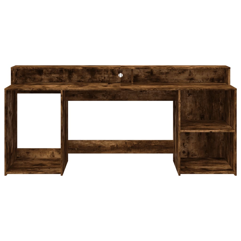 Desk with LED Lights Smoked Oak 200x55x91 cm Engineered Wood