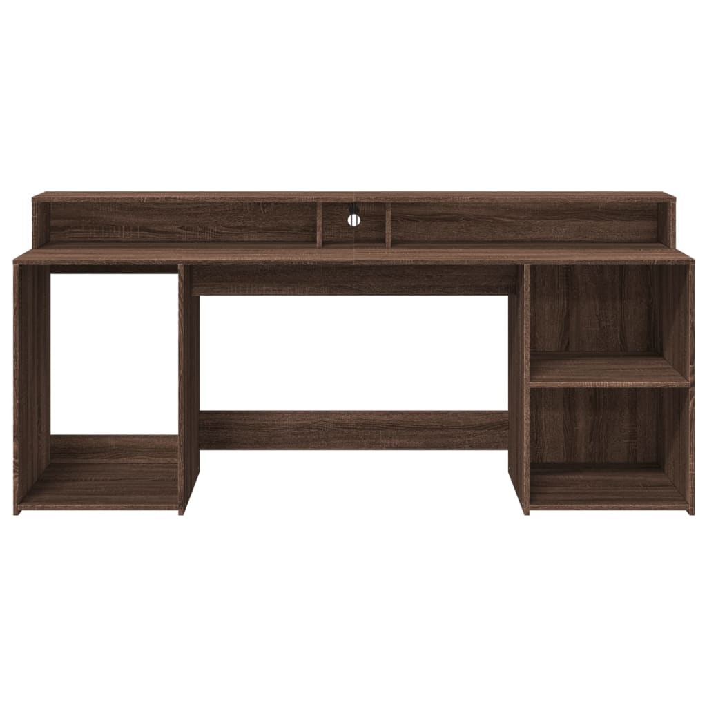 Desk with LED Lights Brown Oak 200x55x91 cm Engineered Wood