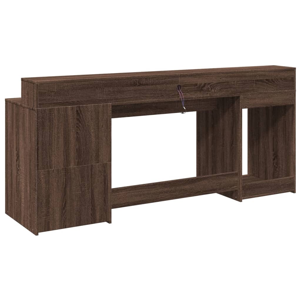 Desk with LED Lights Brown Oak 200x55x91 cm Engineered Wood