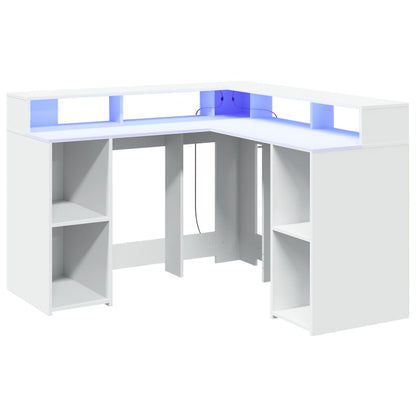 Desk with LED Lights White 130x130x91 cm Engineered Wood