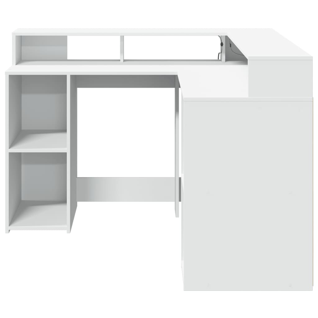 Desk with LED Lights White 130x130x91 cm Engineered Wood