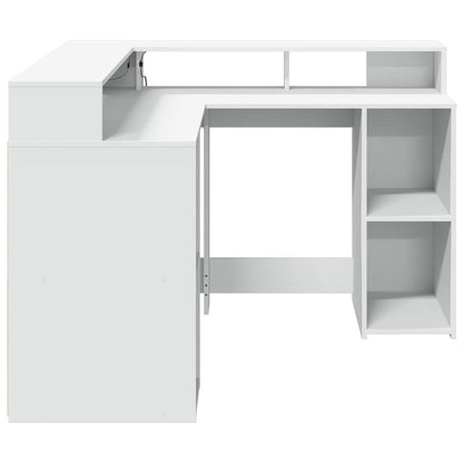 Desk with LED Lights White 130x130x91 cm Engineered Wood