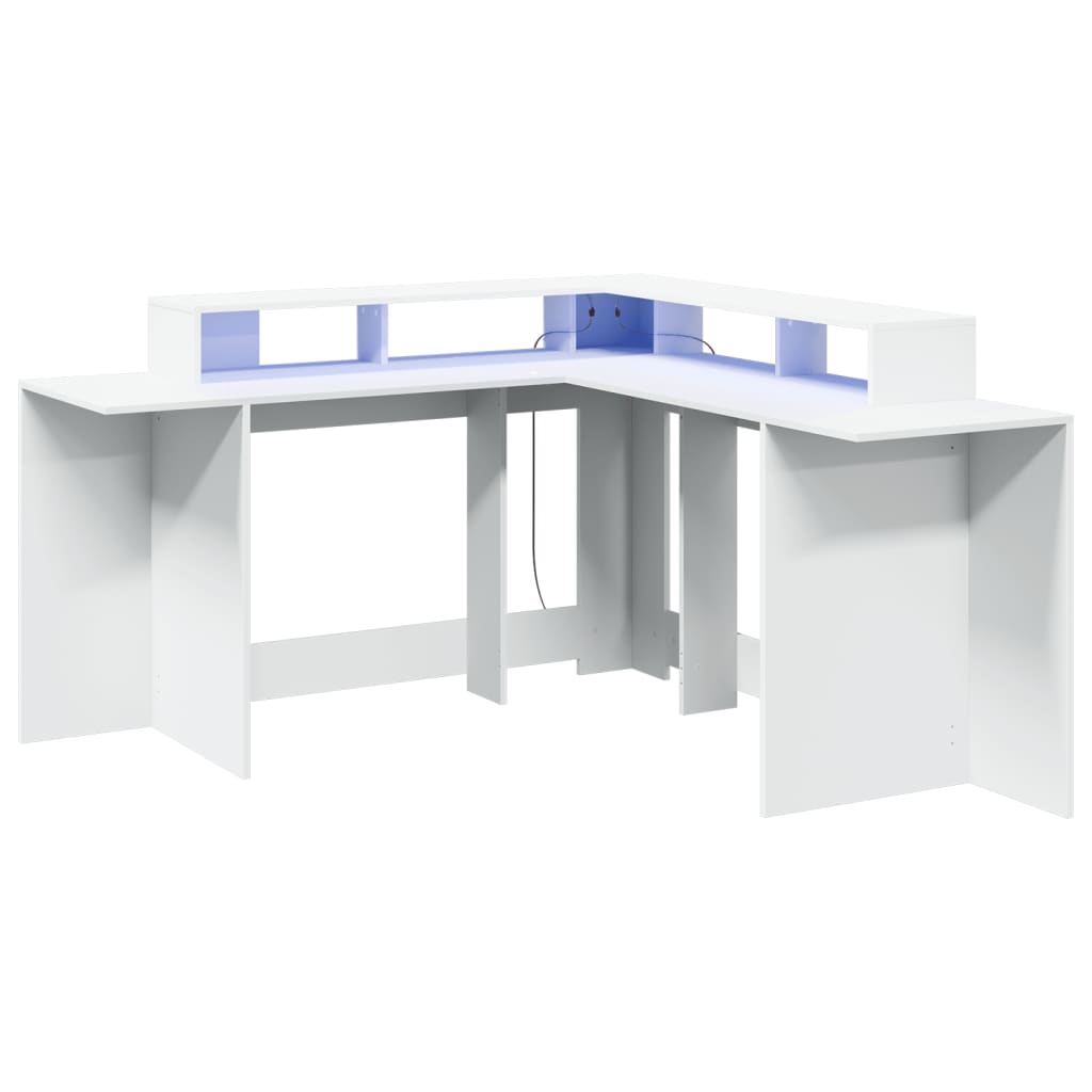 Desk with LED Lights White 152x152x91 cm Engineered Wood