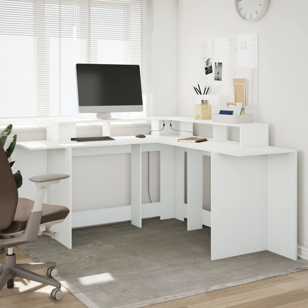 Desk with LED Lights White 152x152x91 cm Engineered Wood