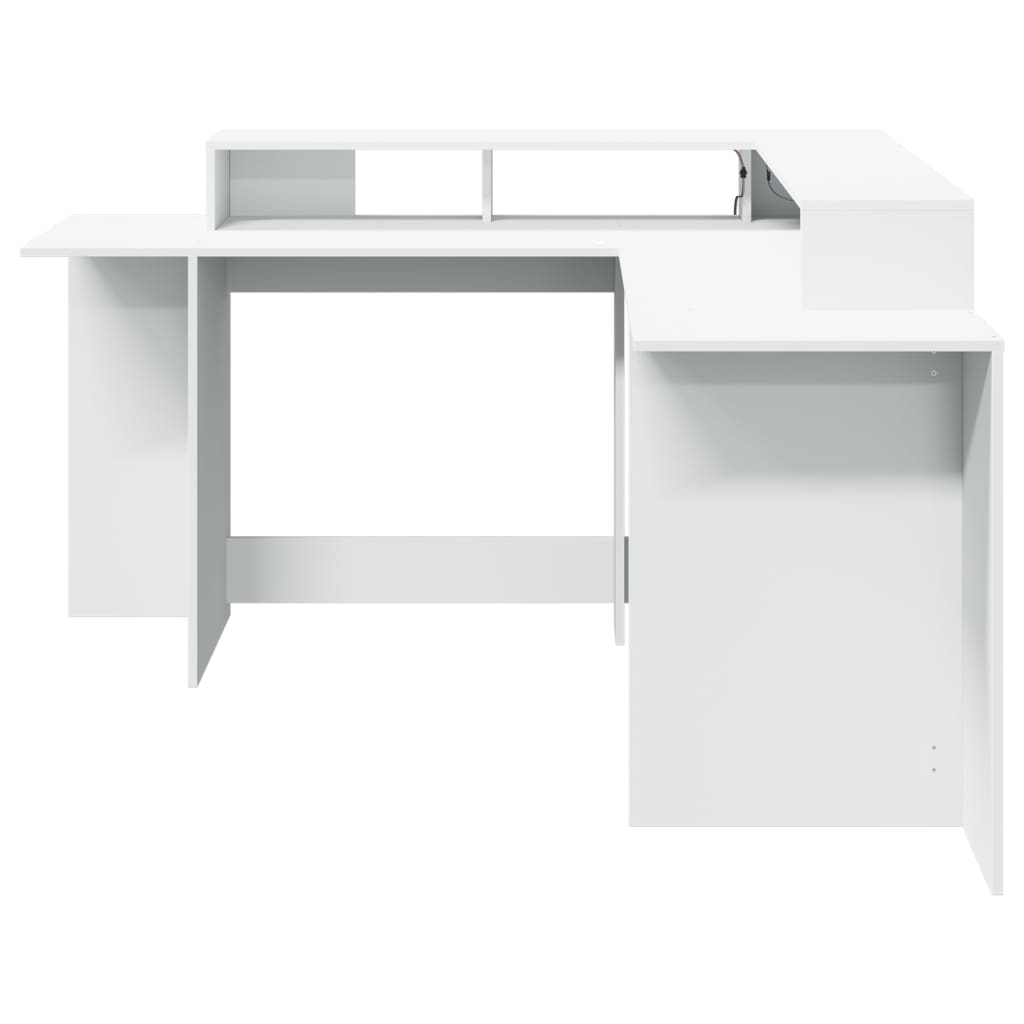 Desk with LED Lights White 152x152x91 cm Engineered Wood