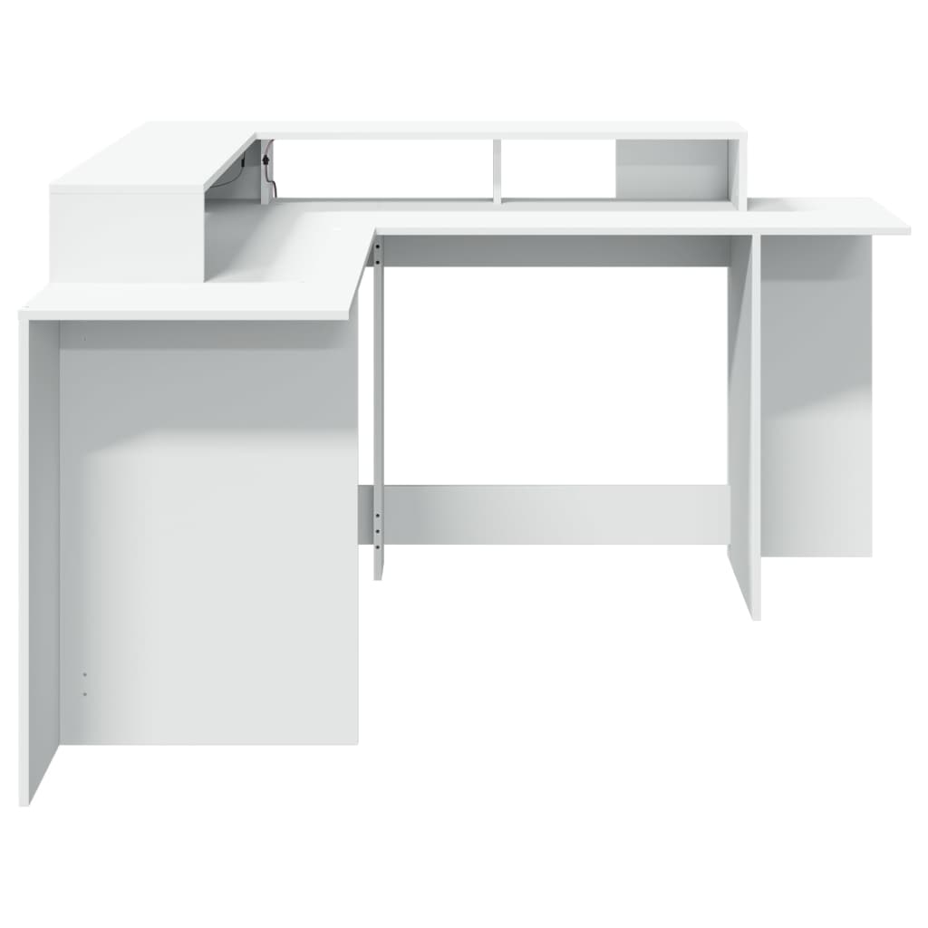 Desk with LED Lights White 152x152x91 cm Engineered Wood