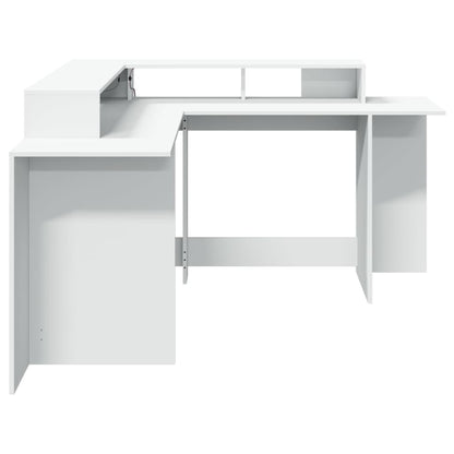 Desk with LED Lights White 152x152x91 cm Engineered Wood