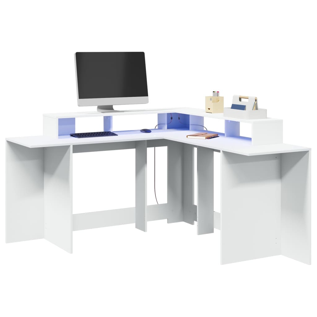 Desk with LED Lights White 152x152x91 cm Engineered Wood