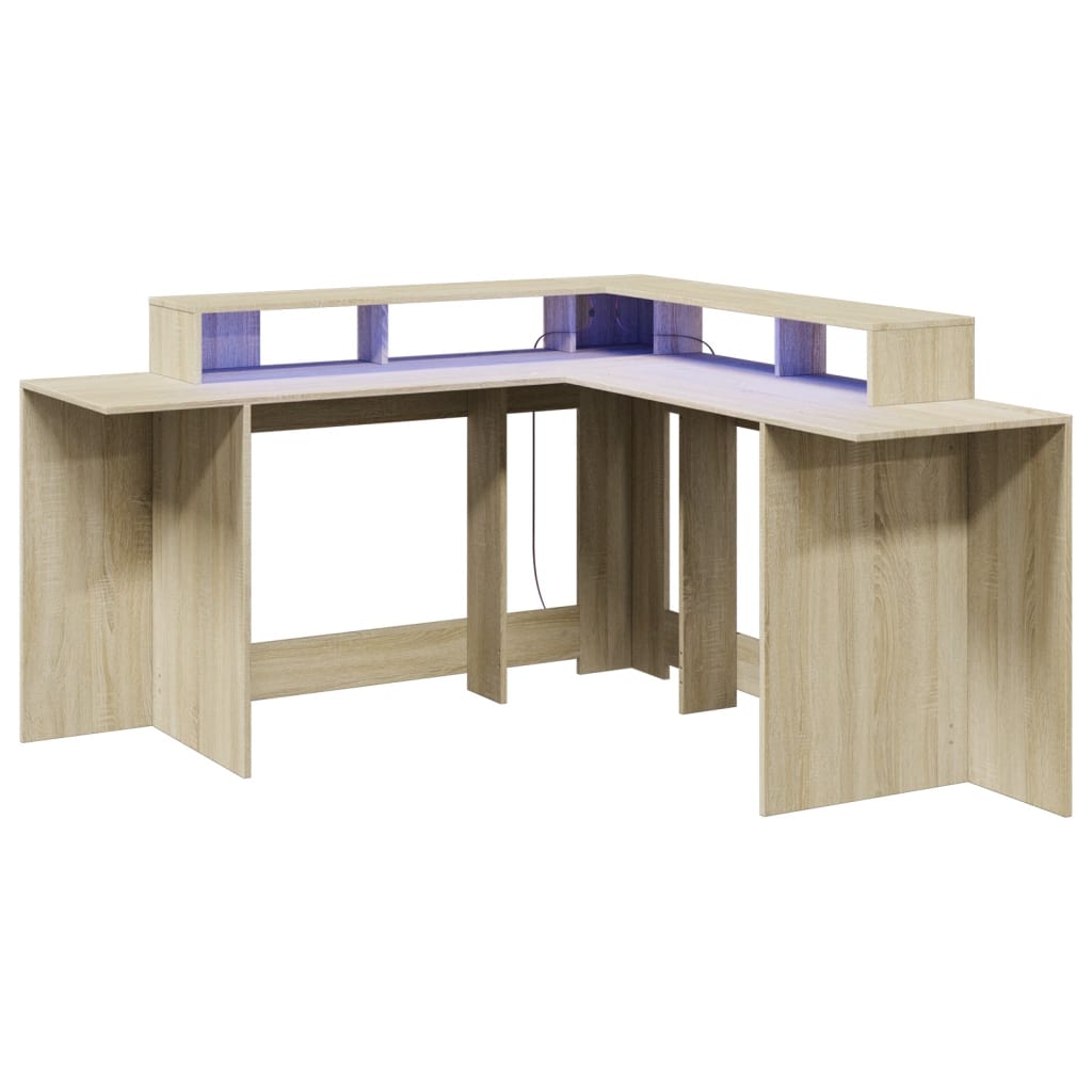 Desk with LED Lights Sonoma Oak 152x152x91 cm Engineered Wood