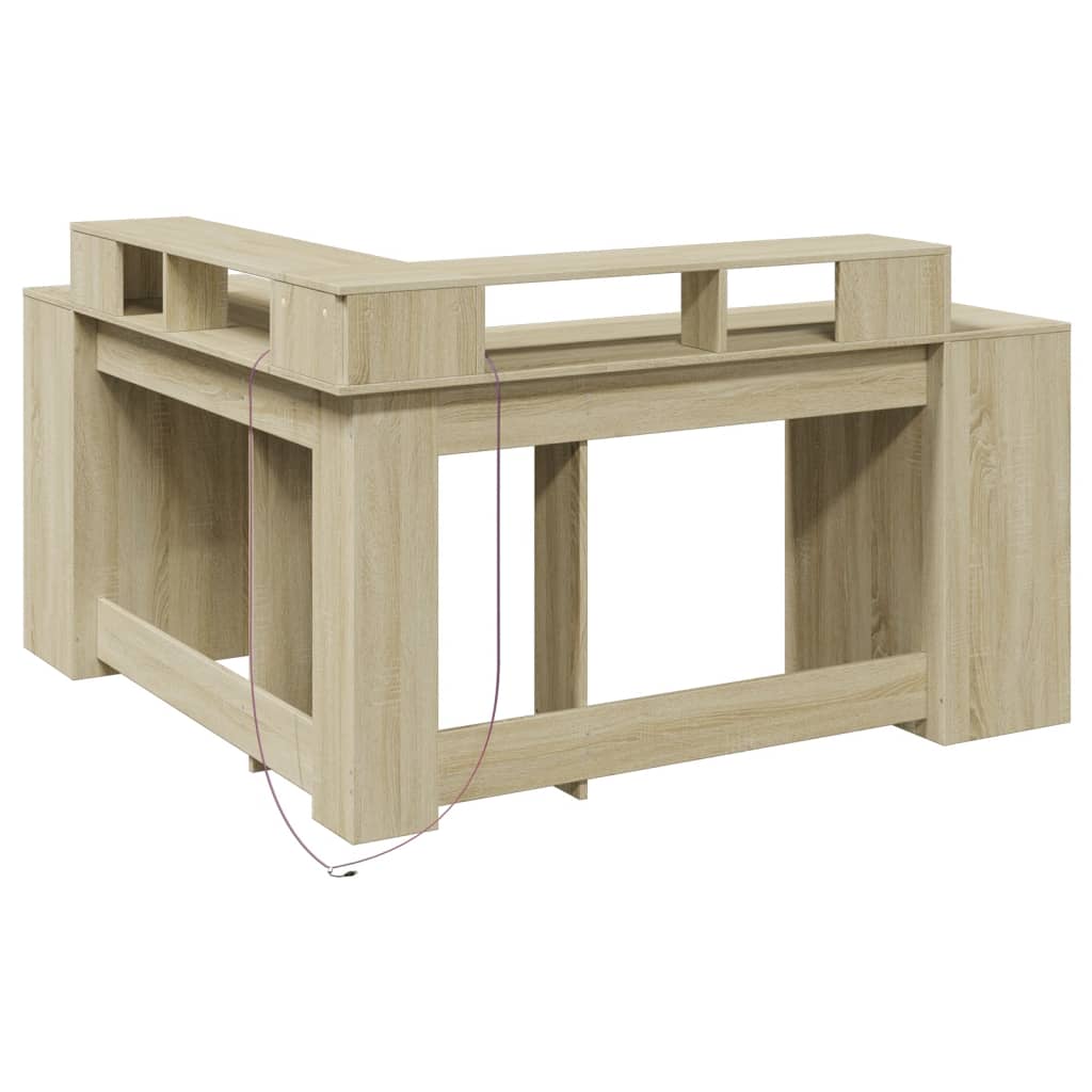 Desk with LED Lights Sonoma Oak 152x152x91 cm Engineered Wood