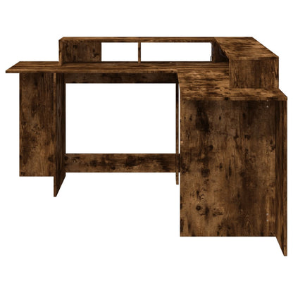 Desk with LED Lights Smoked Oak 152x152x91 cm Engineered Wood