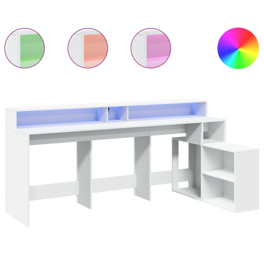 Desk with LED Lights White 200x104x91 cm Engineered Wood