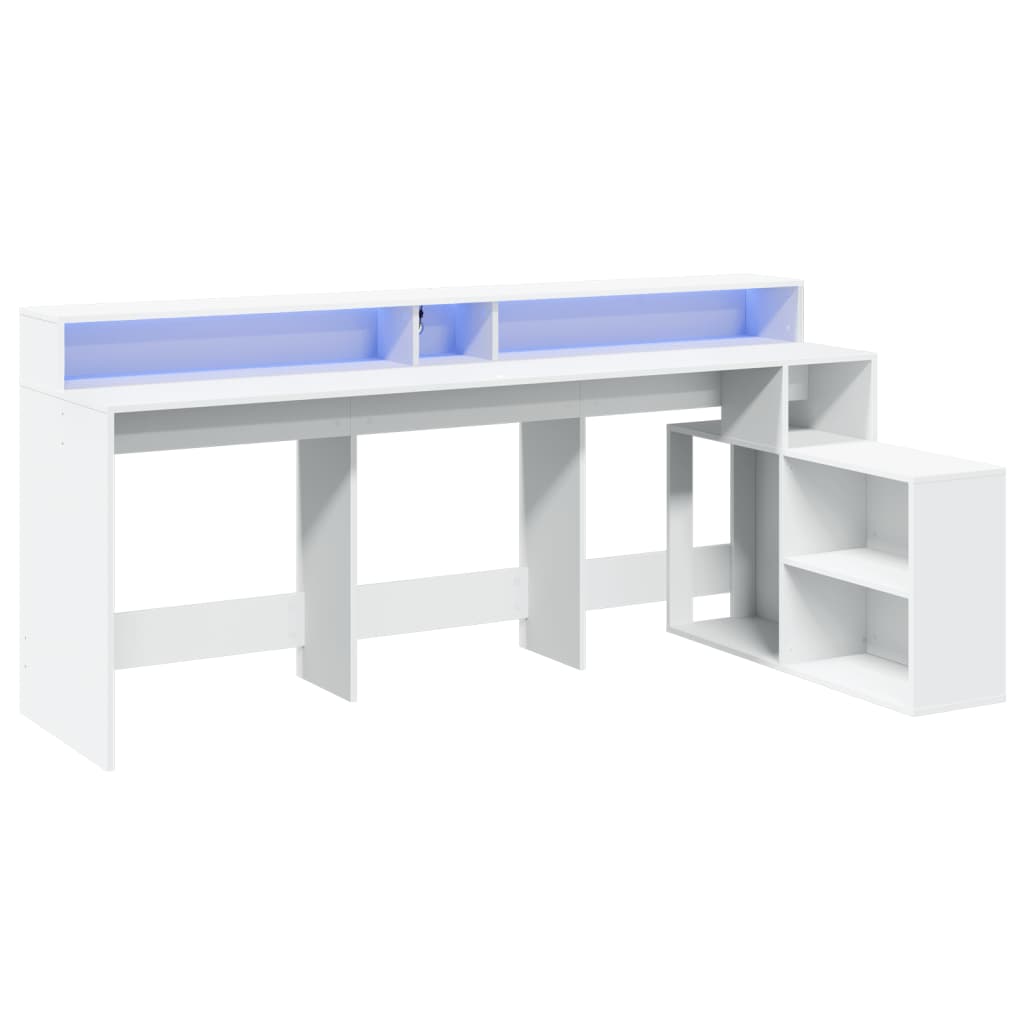 Desk with LED Lights White 200x104x91 cm Engineered Wood