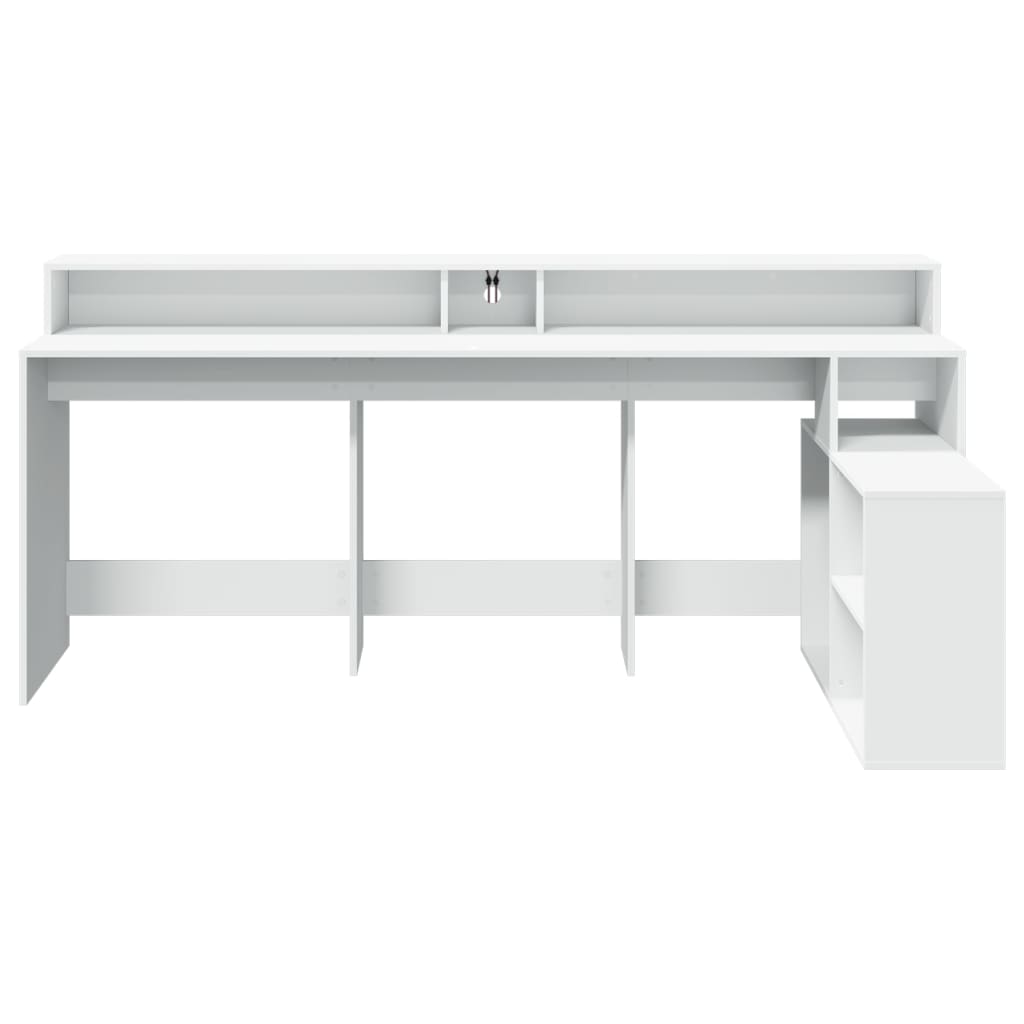 Desk with LED Lights White 200x104x91 cm Engineered Wood