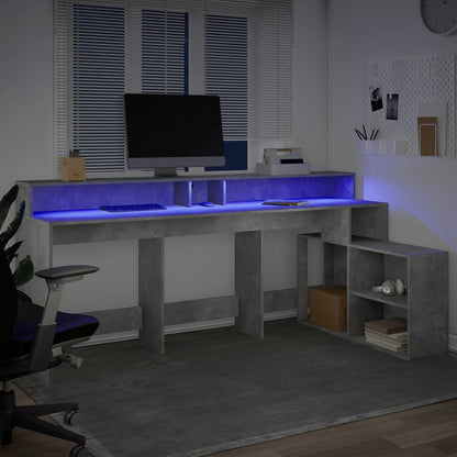 Desk with LED Lights Concrete Grey 200x104x91 cm Engineered Wood