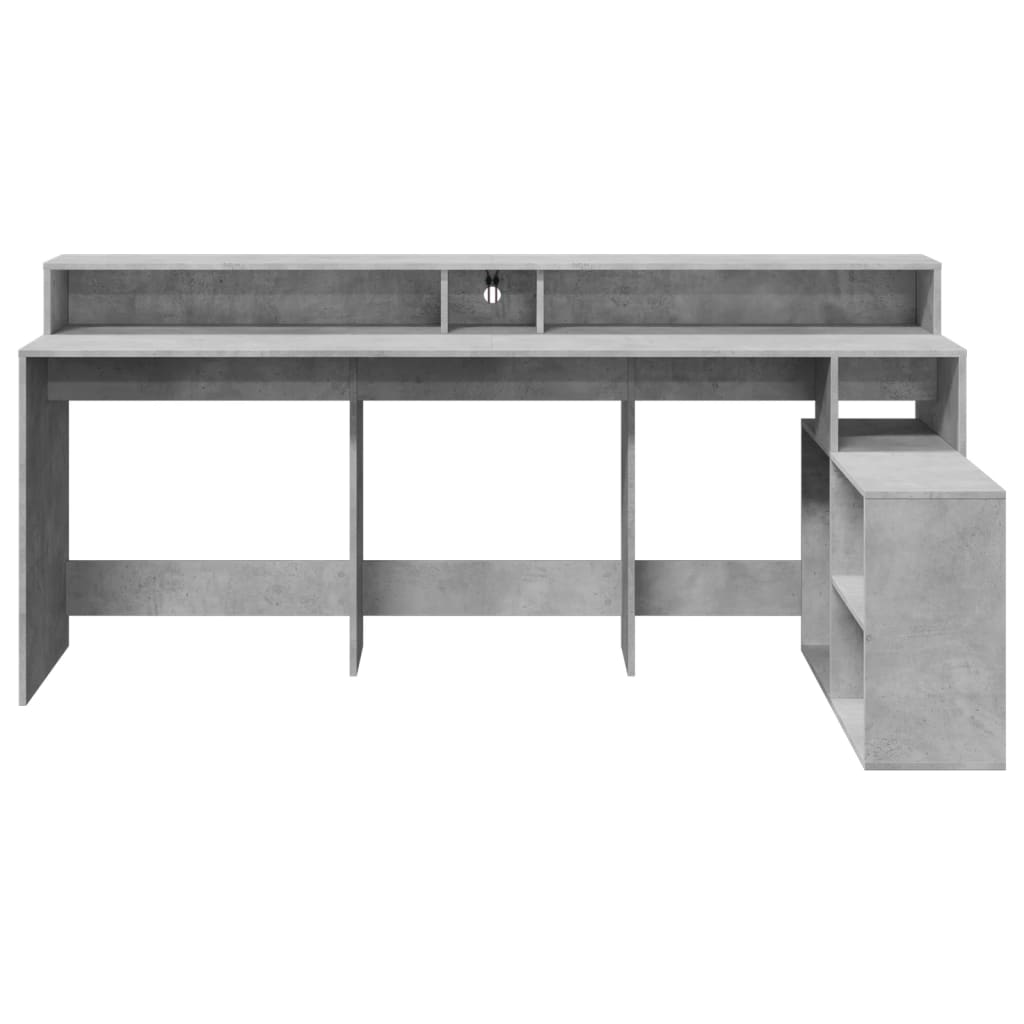 Desk with LED Lights Concrete Grey 200x104x91 cm Engineered Wood