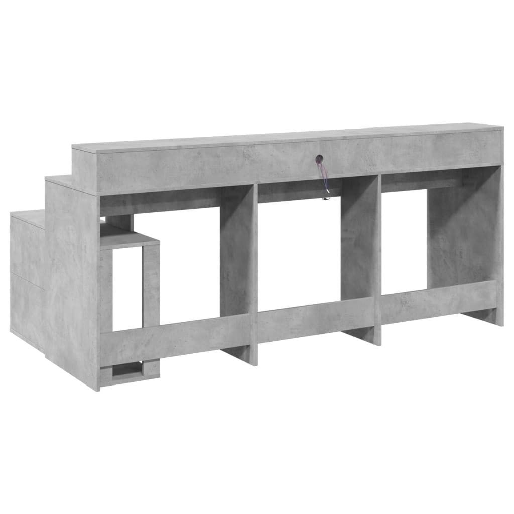 Desk with LED Lights Concrete Grey 200x104x91 cm Engineered Wood