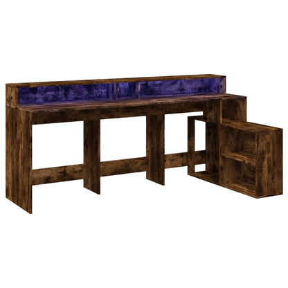 Desk with LED Lights Smoked Oak 200x104x91 cm Engineered Wood