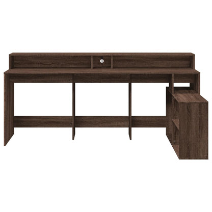 Desk with LED Lights Brown Oak 200x104x91 cm Engineered Wood