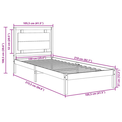 Extra Long Bed Frame without Mattress White 100x210 cm Solid Wood