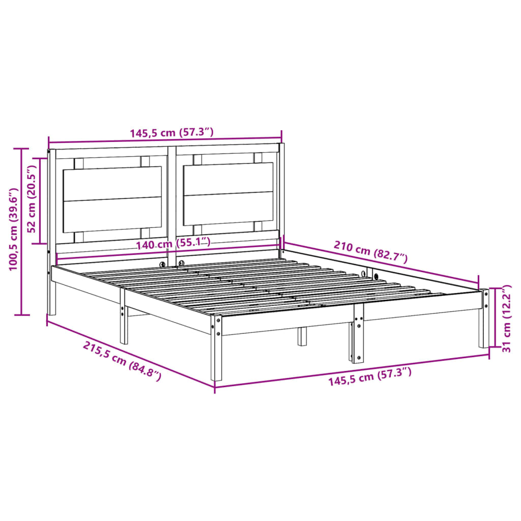 Extra Long Bed Frame without Mattress 140x210 cm Solid Wood