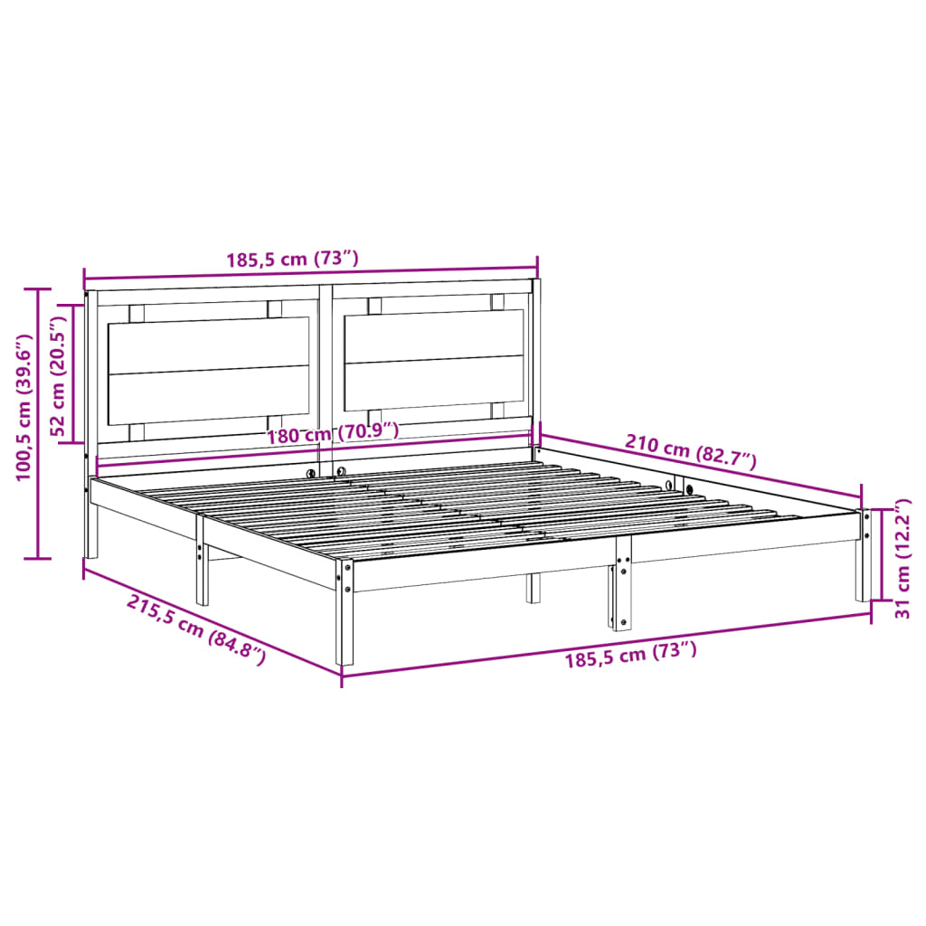 Extra Long Bed Frame without Mattress 180x210 cm Solid Wood