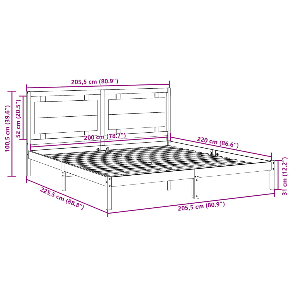 Extra Long Bed Frame without Mattress 200x220 cm Solid Wood