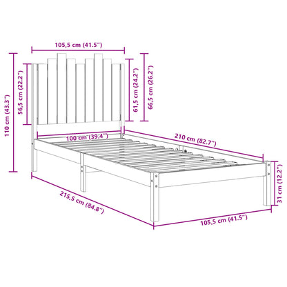 Extra Long Bed Frame without Mattress White 100x210 cm Solid Wood