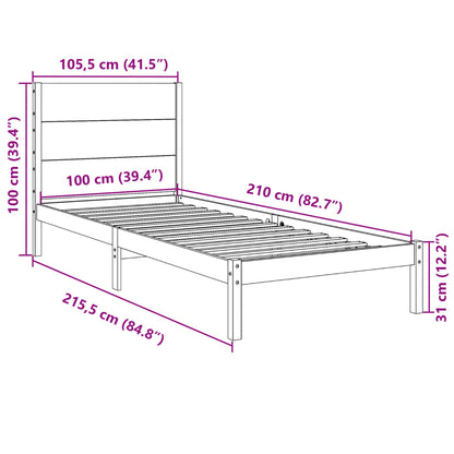 Extra Long Bed Frame without Mattress 100x210 cm Solid Wood