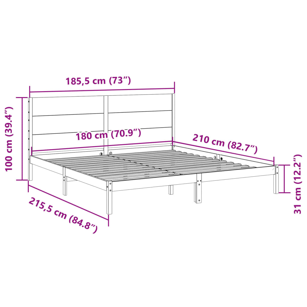 Extra Long Bed Frame without Mattress 180x210 cm Solid Wood