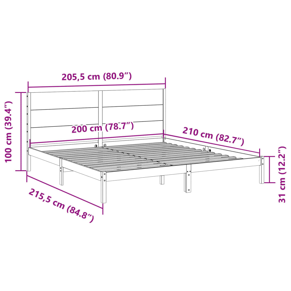 Extra Long Bed Frame without Mattress White 200x210 cm Solid Wood