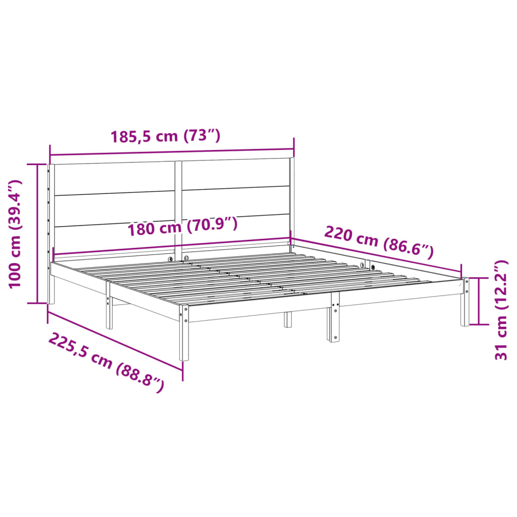 Extra Long Bed Frame without Mattress 180x220 cm Solid Wood