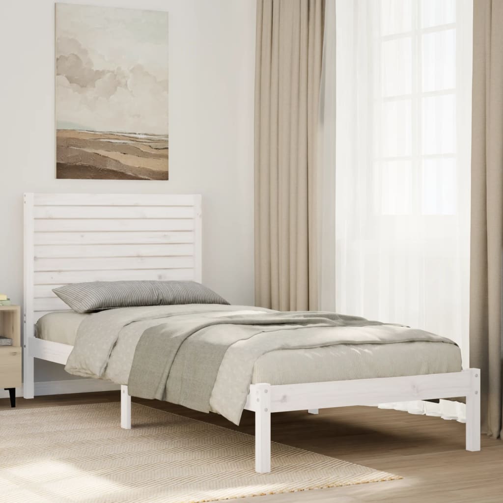 Extra Long Bed Frame without Mattress White 100x210 cm Solid Wood