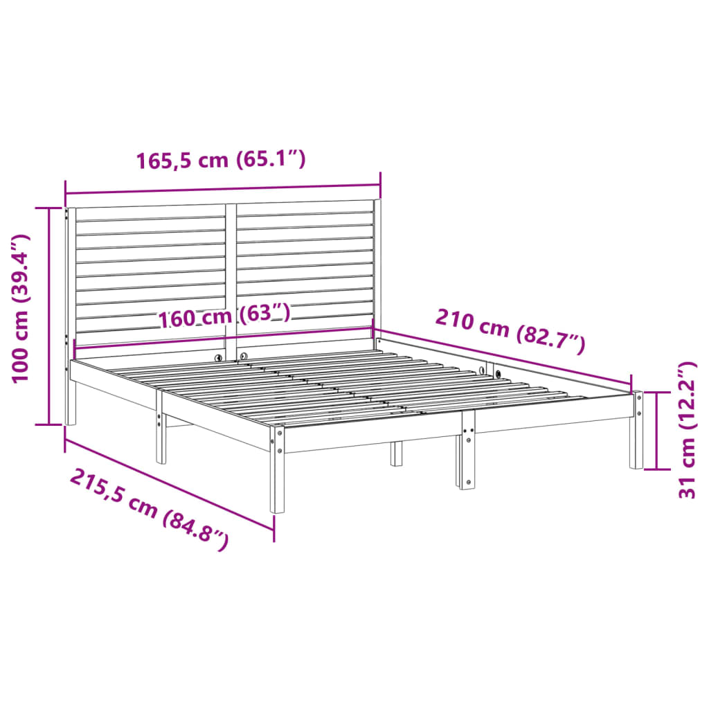 Extra Long Bed Frame without Mattress 160x210 cm Solid Wood