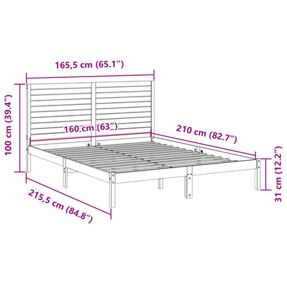 Extra Long Bed Frame without Mattress 160x210 cm Solid Wood